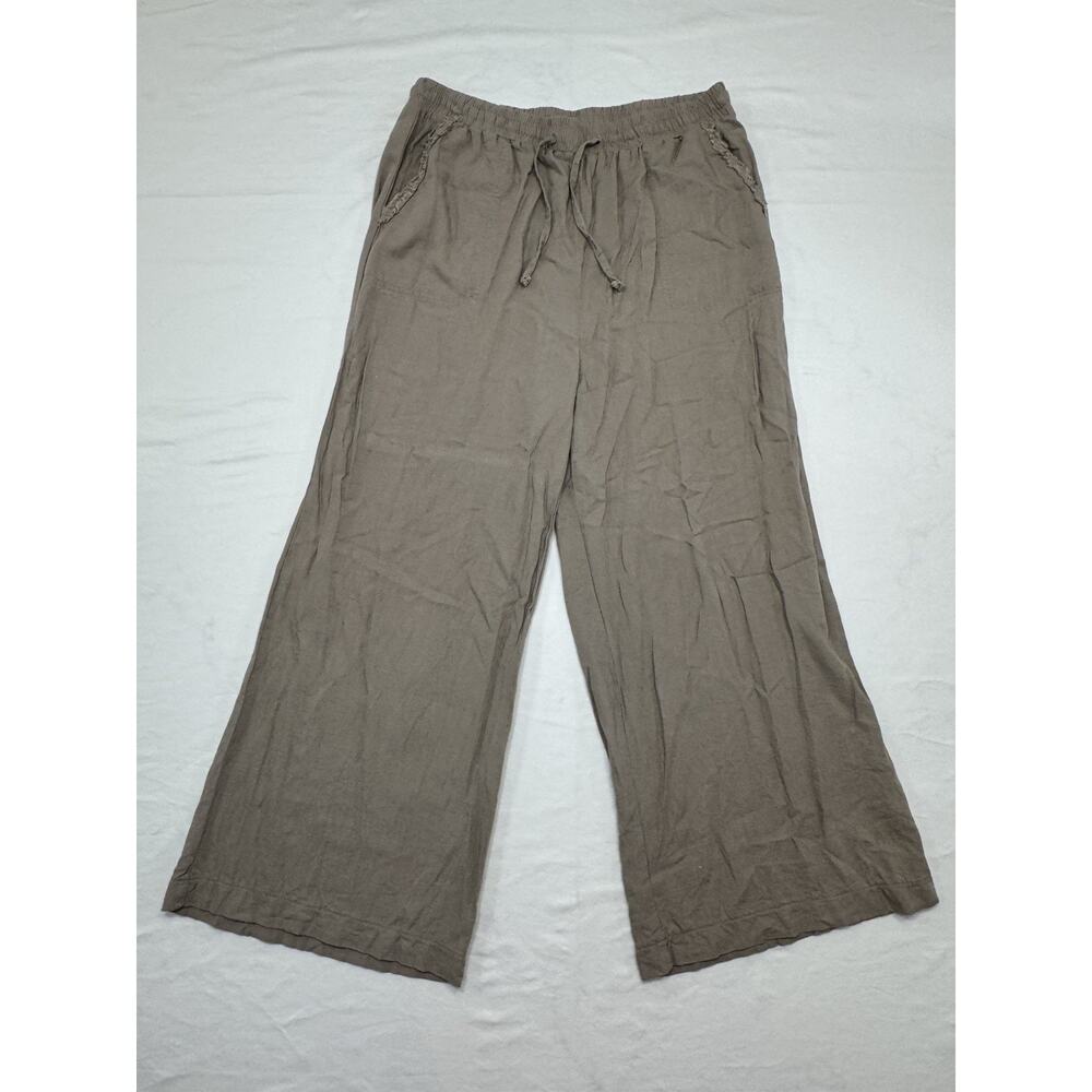 Zenana Women’s Beige Wide Leg Pants Sz XL Pull On Elastic Waist Stretch